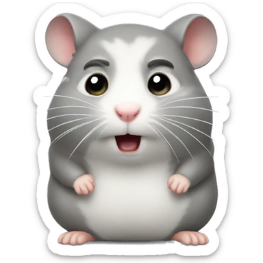 Grey  hamster with an angry face sticker