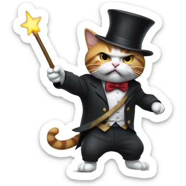 Angry magician cat with a wand in his hand sticker