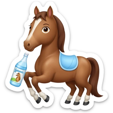 A cartoon horse holding johnson baby oil soltion  sticker