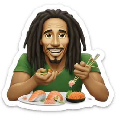 Bob Marley qui mange des sushis sticker