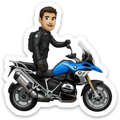 motorcycle bmw gs 1250 black male rider on bike dark hair blue eyes sticker