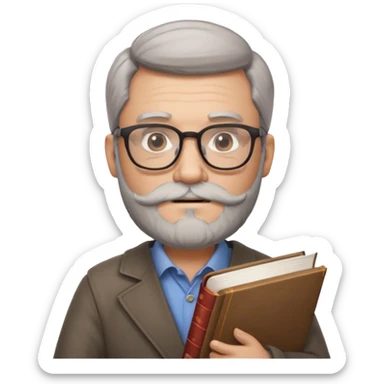 face with glasses and a book, representing wisdom and experience, classic apple emoji style sticker
