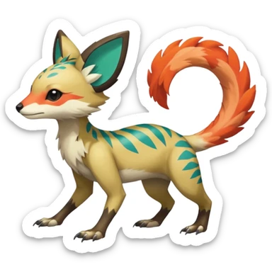  beautiful handsome gorgeous aesthetic colorful vibrant Vernid-Trico-species-Fakemon-creature by LiLaiRa, 4 legs, 1 tail, random markings, (full body) sticker
