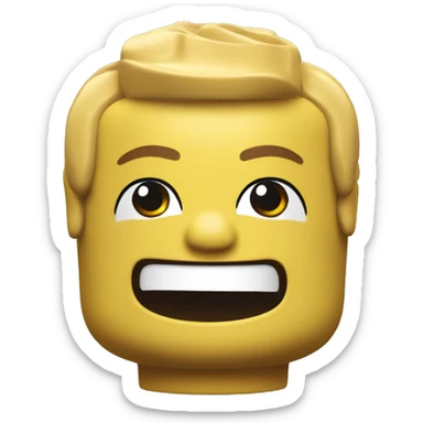 A lego head with a big smile sticker