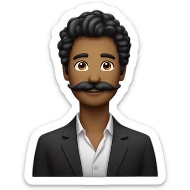 Homme au cheveux noir avec une mèche sur le côté avec une moustache carré noir sticker