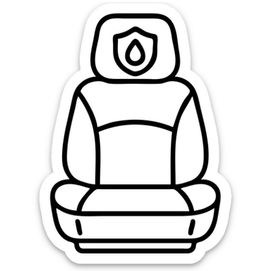 outlined icon of a luxury matte black car seat with droplet or shield on the headrest, clean lines, elegant stitching, modern and simple sticker