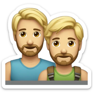 Gay male couple one of them Latino with beard male and the other guy an Australian blonde hair , with a cat in the middle sticker
