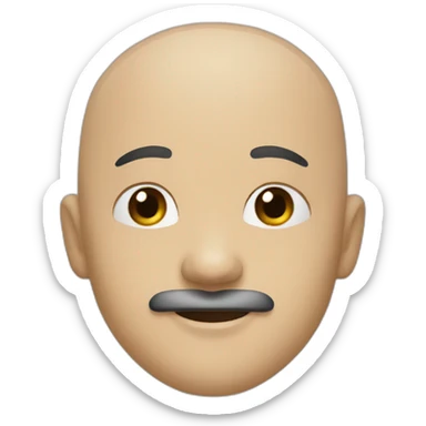 A bald asian male with black mustache and beard smiling sticker