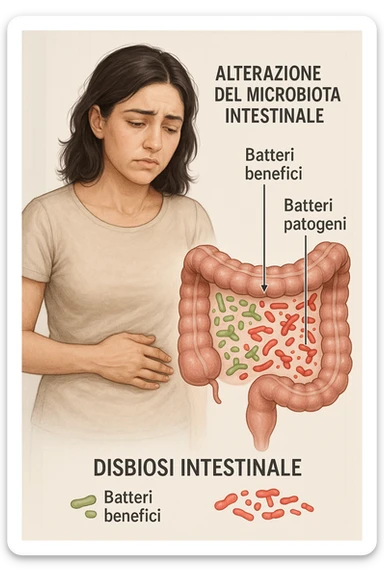 donna con alterazione del microbiota intestinale e molto specifica in italiano sticker