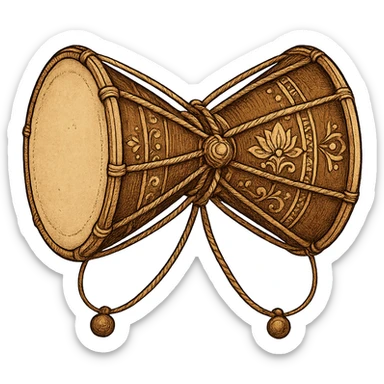 Shiva's damru, small two-headed drum, emphasizing spiritual and traditional significance, no text sticker