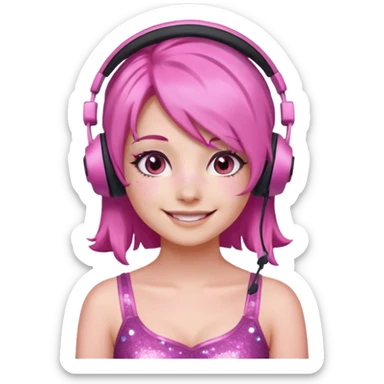 glitter pink gamer girl happy pink hair sticker