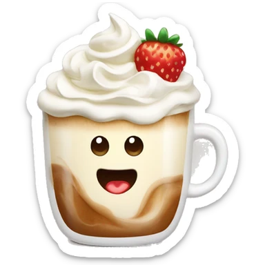 Coffee with whipped cream and strawberry sticker