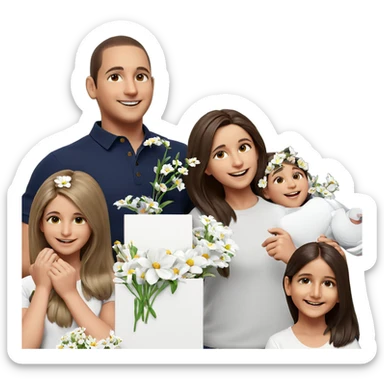 happy girls with flowers and boys sticker