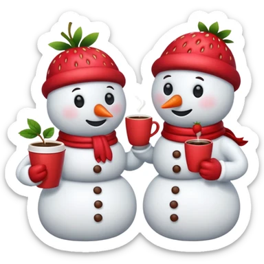 snowmen holding strawberry and coffe sticker
