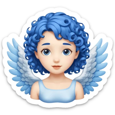A playful angel girl with short blue curls, fluttering tiny wings as she floats.







 sticker