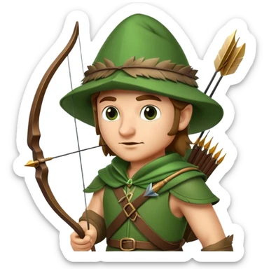 Robin Hood with bow and arrow wearing green outfit and feathered hat sticker