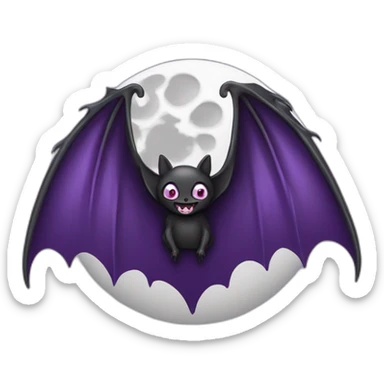 purple black vampire bat wings flying in front of large dripping grey crescent moon sticker