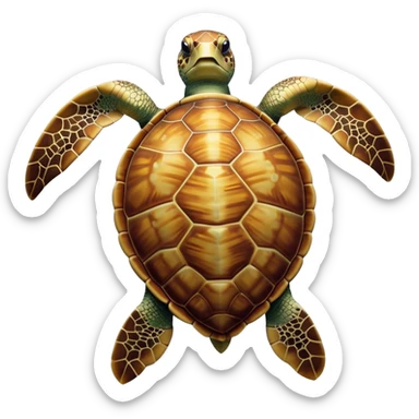 Cinematic Noble Sea Turtle Portrait Emoji, Poised and wise, with a majestic, domed shell adorned with rich, textured patterns and a smooth, ancient body gliding gracefully through the water, deep, reflective eyes exuding calm wisdom, Simplified yet sharp and sophisticated features, highly detailed, glowing with a soft, oceanic glow, high shine, intelligent and graceful, stylized with an air of timeless marine majesty, focused and serene, soft glowing outline, capturing the essence of a watchful and confident sea guardian that appears ready to glide out of the screen with effortless authority! sticker