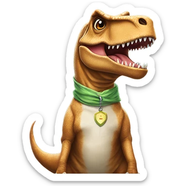 T-Rex wearing a dog costume ￼ sticker
