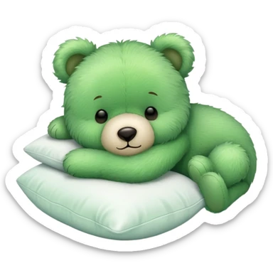 Cute Green fluffly teddy bear sleeping on a White pillow sticker