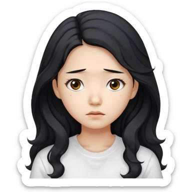  Korean female college student with a worried face , long wavy hair ,no glasses  sticker