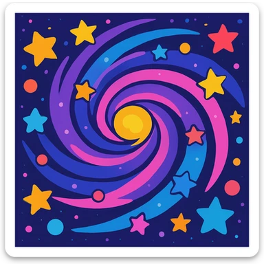vibrant swirling galaxy with colorful stars in cartoon style sticker