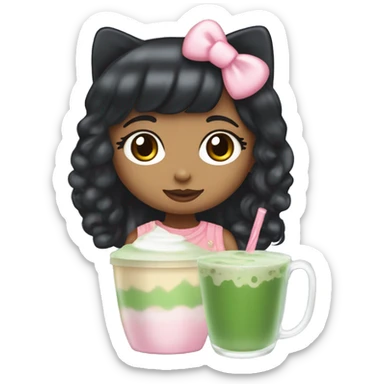 5’2 Latina that loves hello kitty and iced matcha latte with strawberry cold foam, she has black hair and brown eyes and is hella small sticker