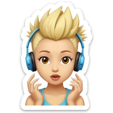 Chick with a faux hawk listening to music sticker
