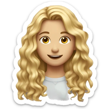 Girl with long blonde wavy hair and hazel eyes smiling  sticker