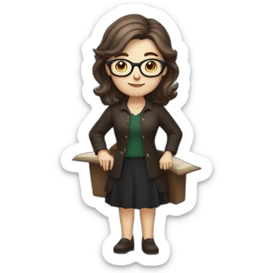 White female librarian witch with shoulder-length brown hair and glasses sticker