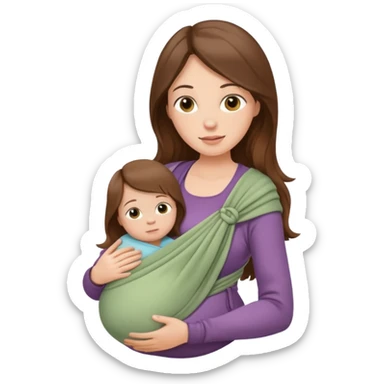 Pregnancy babywearing mom with long brown hair and fair skin with a small baby and wrap  sticker