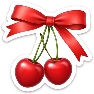 Red cherry with a red ribbon bow sticker