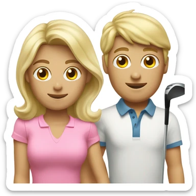 Two caucasion kids golfing with blonde golf coach sticker