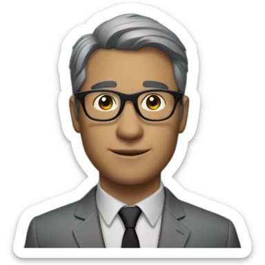 A secreto agent man wearing a grey suit a grey shirt and a black tie and a pait of transparente frame glasses sticker