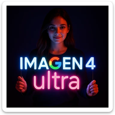 make a girl holding this sign, but sign in made of neon, also add ultra below the sign sticker