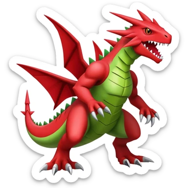 Cool edgy Guilmon-Flygon-Tyranitar-Digimon-hybrid-fusion, full body sticker
