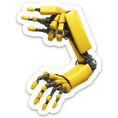yellow robotic bicep with shocks and circuits that’s attached to the forearm sticker