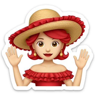 emoji character waving with a wide-brimmed Spanish flamenco hat sticker