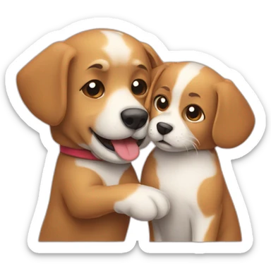 Chien qui fait un calin a un chat sticker