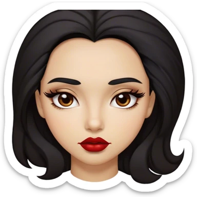 Light Carmel skinn girl, black thick hair, bold features, brown almond eyes, thick eyebrows, deep red lips, full cheeks  sticker