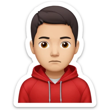 Mexican-Asian american male in red hoodie staring at you disappointef sticker