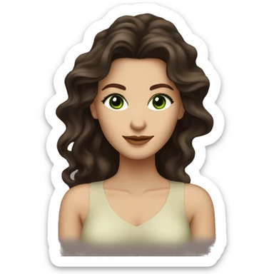 hot woman long dark brown wavy voluminous hair with green eyes beige skin sticker