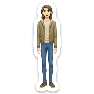 full body very skinny male figure standing wearing clothes with long hair sticker