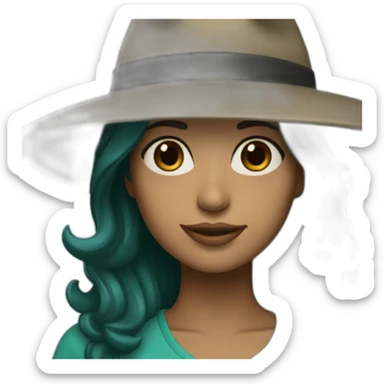 Latina with teal flat brim hat and dark straight hair sticker