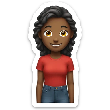 smiling girl in red shirt sticker