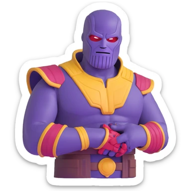 Purple villain Thanos wearing red Squid Game guard mask sticker