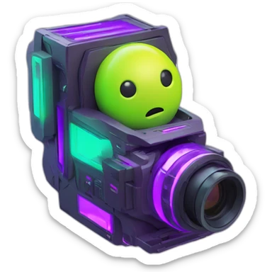 A cyber FUTURISTIC HIGHTECH 3D Videomaker colors Lemon green and purple neon Videomaker sticker