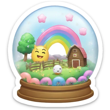 Kawaii rainbow pastel bedazzled farm in a garden snow globe  sticker