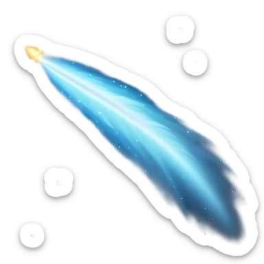  Cinematic Realistic Comet – A breathtaking image of a comet traveling through the cosmos, its icy nucleus releasing a brilliant, sweeping tail of glowing gas and dust. The light of distant stars refracts through the trail, creating a mesmerizing cosmic display. sticker