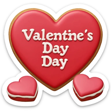 Heart-shaped cookie with smooth red icing emoji, write 'Valentine's day' on top of the red icing in white icing sticker